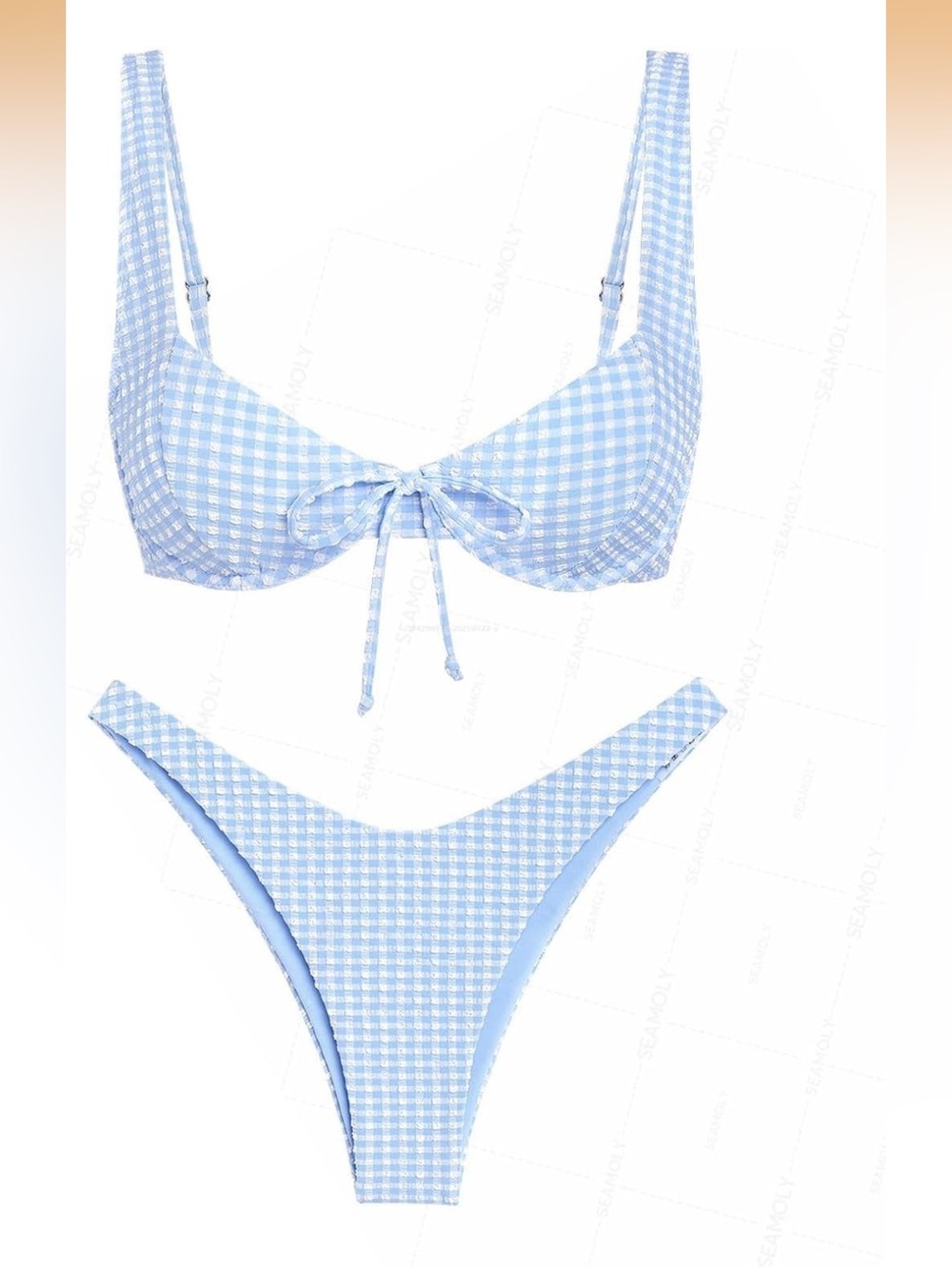 Seamoly Powder Blue Gingham Bowknot Cinched Back Balconette Cheeky 2276/crt-1